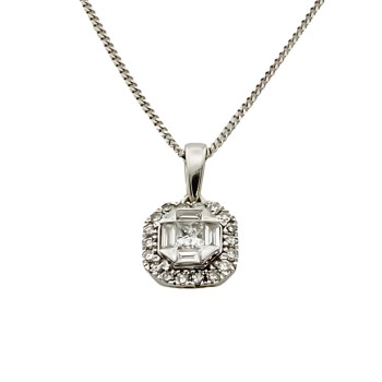 9ct white gold Diamond Cluster Pendant with chain